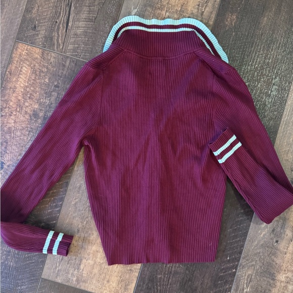 Maeve by Anthropologie Ribbed Cardigan Medium Burgundy Button Front Collared - Picture 7 of 7